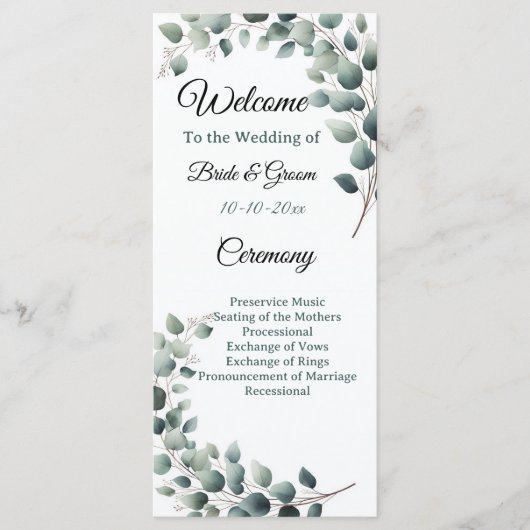 Simple Eucalyptus Wedding Programmakaart (Voorkant)