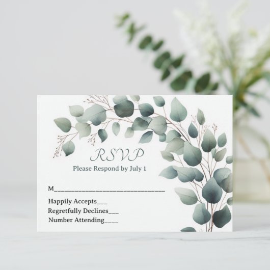 Simple Eucalyptus Wedding RSVP Card (Staand voorkant)