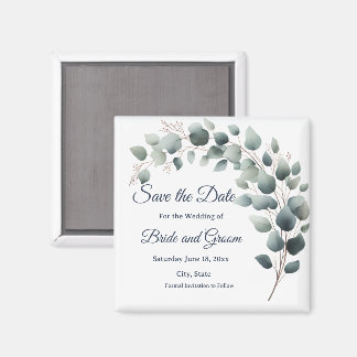 Simple Eucalyptus Wedding Save the Date Magnet