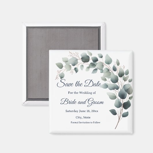 Simple Eucalyptus Wedding Save the Date Magnet (Voorkant / Achterkant)