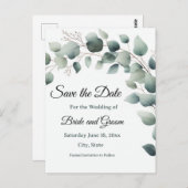 Simple Eucalyptus Wedding Save the Date Postcard Briefkaart (Voorkant / Achterkant)