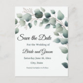 Simple Eucalyptus Wedding Save the Date Postcard Briefkaart (Voorkant)