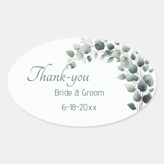 Simple Eucalyptus Wedding Thank-you Sticker (Voorkant)