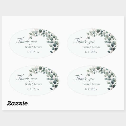 Simple Eucalyptus Wedding Thank-you Sticker (Vel)