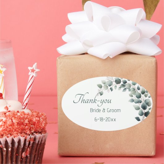 Simple Eucalyptus Wedding Thank-you Sticker (Feest)