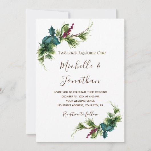 Simple Evergreen Greenery Floral Christelijk Weddi Kaart (Voorkant)