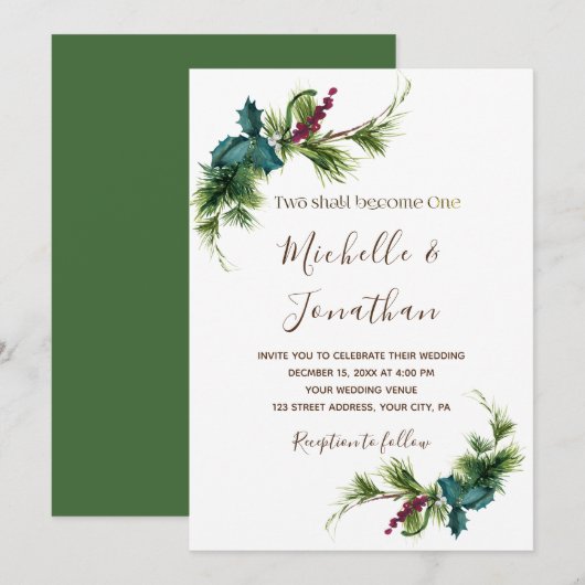 Simple Evergreen Greenery Floral Christelijk Weddi Kaart (Voorkant / Achterkant)
