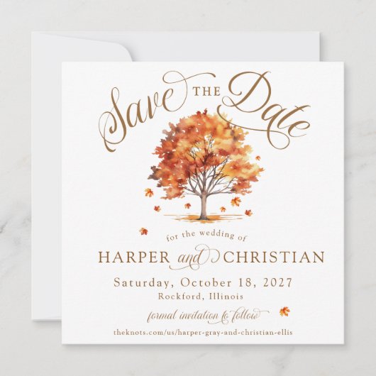 Simple Fall Leaf Tree Modern Photo Autumn Wedding Save The Date (Voorkant)