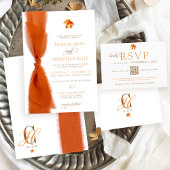 Simple Fall Leaves Modern Autumn Ribbon Wedding Kaart
