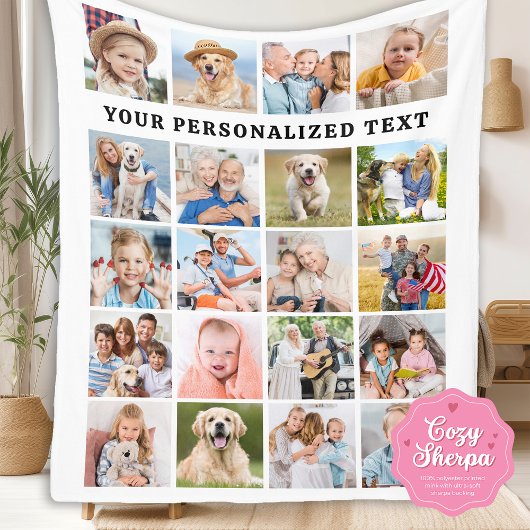 Simple Family 20 Custom Photos Collage Birthday  Sherpa Deken