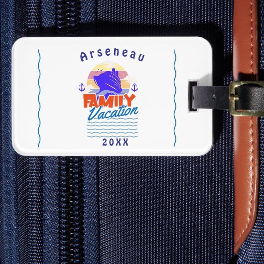 Simple Family Cruise Blue Personalize Bagagelabel