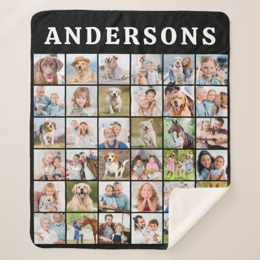 Simple Family Photo Collage Personalized Name  Sherpa Deken (Voorkant)