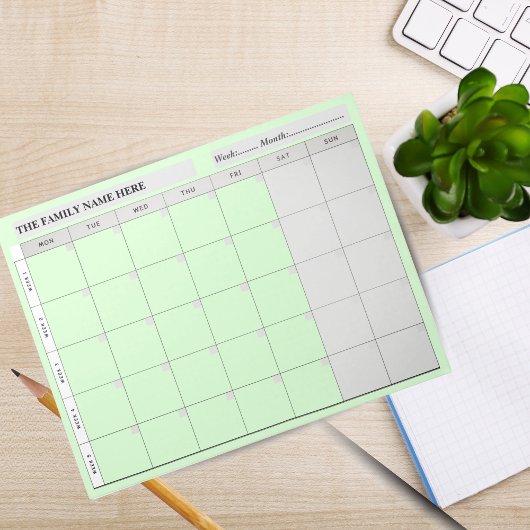 Simple Family Planner Calendar Notepad - Green  Notitieblok