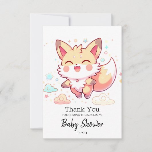 Simple Fantasy Fox Baby shower Bedankkaart (Voorkant)