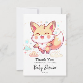 Simple Fantasy Fox Baby shower Bedankkaart