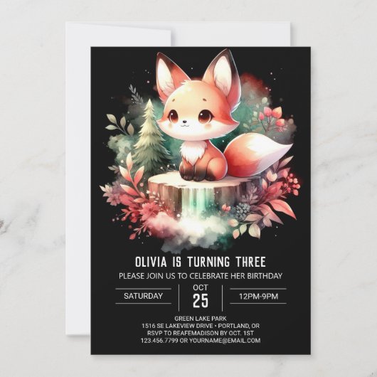Simple Fantasy Fox Verjaardag digitaal Kaart (Voorkant)