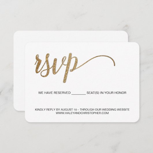 Simple Faux Gold Glitter Wedding Website antwoord (Voorkant / Achterkant)