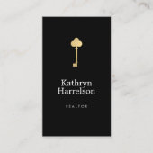 Simple Faux Gold Key Realtor Logo Zwart Visitekaartje (Voorkant)