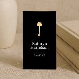 Simple Faux Gold Key Realtor Logo Zwart Visitekaartje