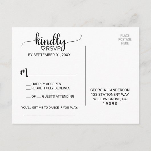 Simple Faux Kraft Calligraphy Song Request RSVP Uitnodiging Briefkaart (Achterkant)