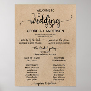Simple Faux Kraft Calligraphy Wedding Programme Poster