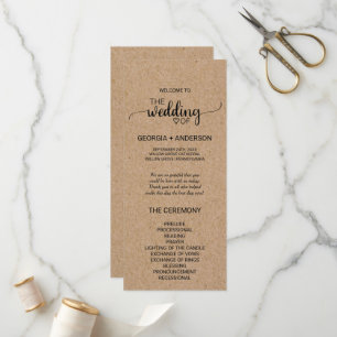 Simple Faux Kraft Calligraphy Wedding Programme Programmakaart