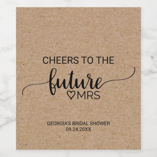 Simple Faux Kraft Future Mrs. Vrijgezellenfeest Wijn Etiket (Enkel label)