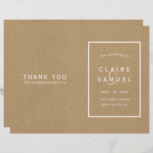 Simple Faux Rustic Kraft Wedding Programme (Voorkant / Achterkant)