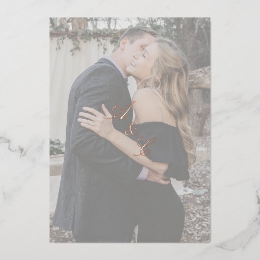 Simple Faux Vellum Elegant Script Photo Roos Gold Folie Uitnodiging (Voorkant)