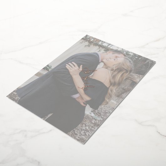 Simple Faux Vellum Elegant Script Photo Roos Gold Folie Uitnodiging (Gedraaid)