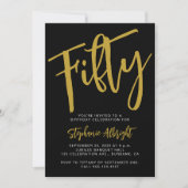 Simple Fiftieth Gold Script 50th Birthday Party Kaart (Voorkant)