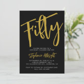 Simple Fiftieth Gold Script 50th Birthday Party Kaart (Staand voorkant)