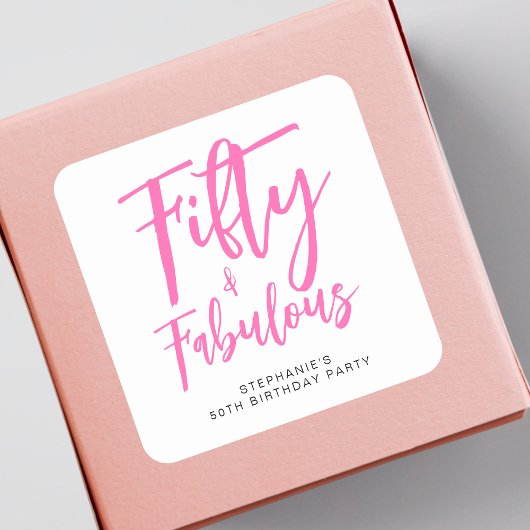 Simple Fifty and Fabulous Pink 50th Birthday Party Vierkante Sticker
