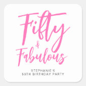 Simple Fifty and Fabulous Pink 50th Birthday Party Vierkante Sticker (Voorkant)
