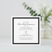 Simple First Holy Communion Black White Invitation Kaart (Staand voorkant)