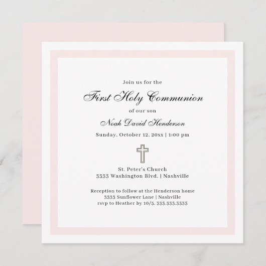 Simple First Holy Communion Pink White Kaart (Voorkant / Achterkant)