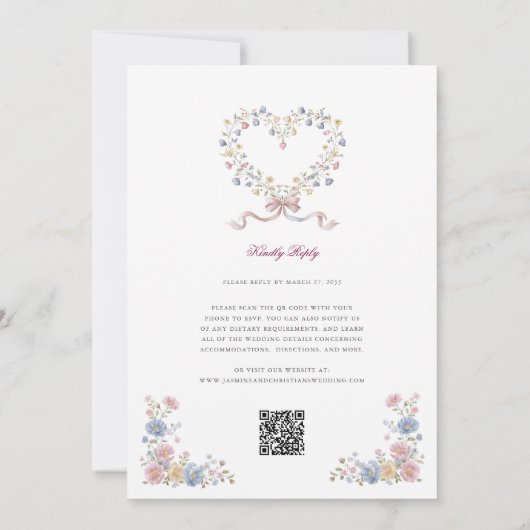 Simple Floral all in one wedding website qr code Kaart (Achterkant)