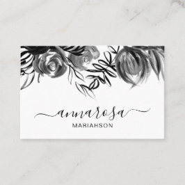 *~* Simple Floral Black Waterverf Elegant Flower Visitekaartje