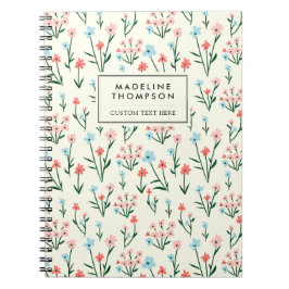 Simple Floral Botanical Pink Blue Flower Notitieboek