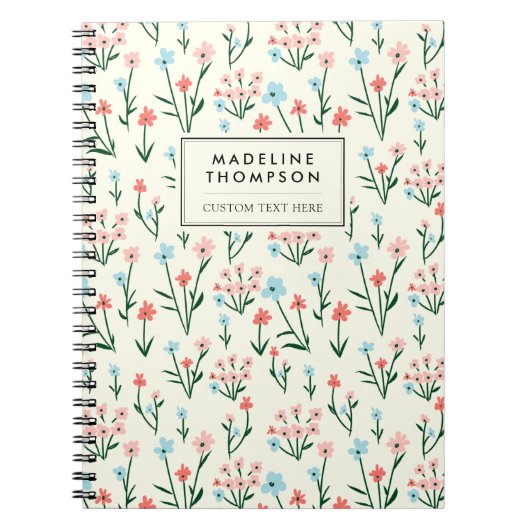 Simple Floral Botanical Pink Blue Flower Notitieboek (Voorkant)