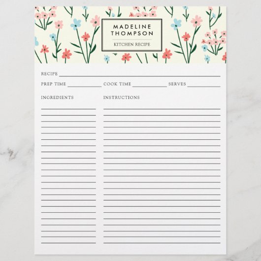 Simple Floral Botanical Pink Blue Flower Recipe (Voorkant)