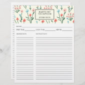 Simple Floral Botanical Pink Blue Flower Recipe (Voorkant / Achterkant)