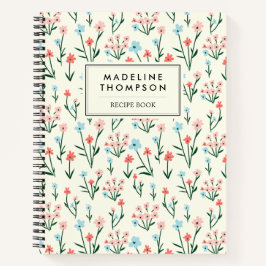 Simple Floral Botanical Pink Blue Flower Recipe Notitieboek