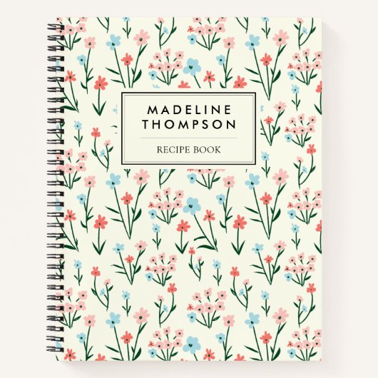 Simple Floral Botanical Pink Blue Flower Recipe Notitieboek (Voorkant)