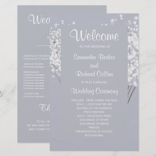 Simple Floral Bouquet Wedding Programme (Voorkant / Achterkant)