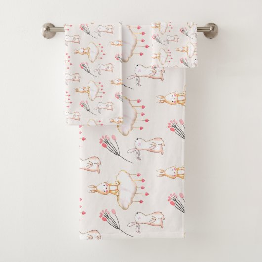 Simple Floral Bunny Pattern Pasen | Handdoekset Bad Handdoek (Insitu)