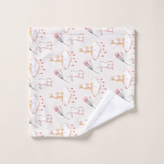 Simple Floral Bunny Pattern Pasen | Handdoekset Bad Handdoek (Wasdoekje)