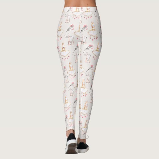 Simple Floral Bunny Pattern Pasen | Leggings (Achterkant)