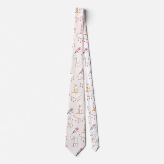 Simple Floral Bunny Pattern Pasen | Necktie Stropdas (Voorkant)