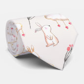 Simple Floral Bunny Pattern Pasen | Necktie Stropdas (Opgerold)